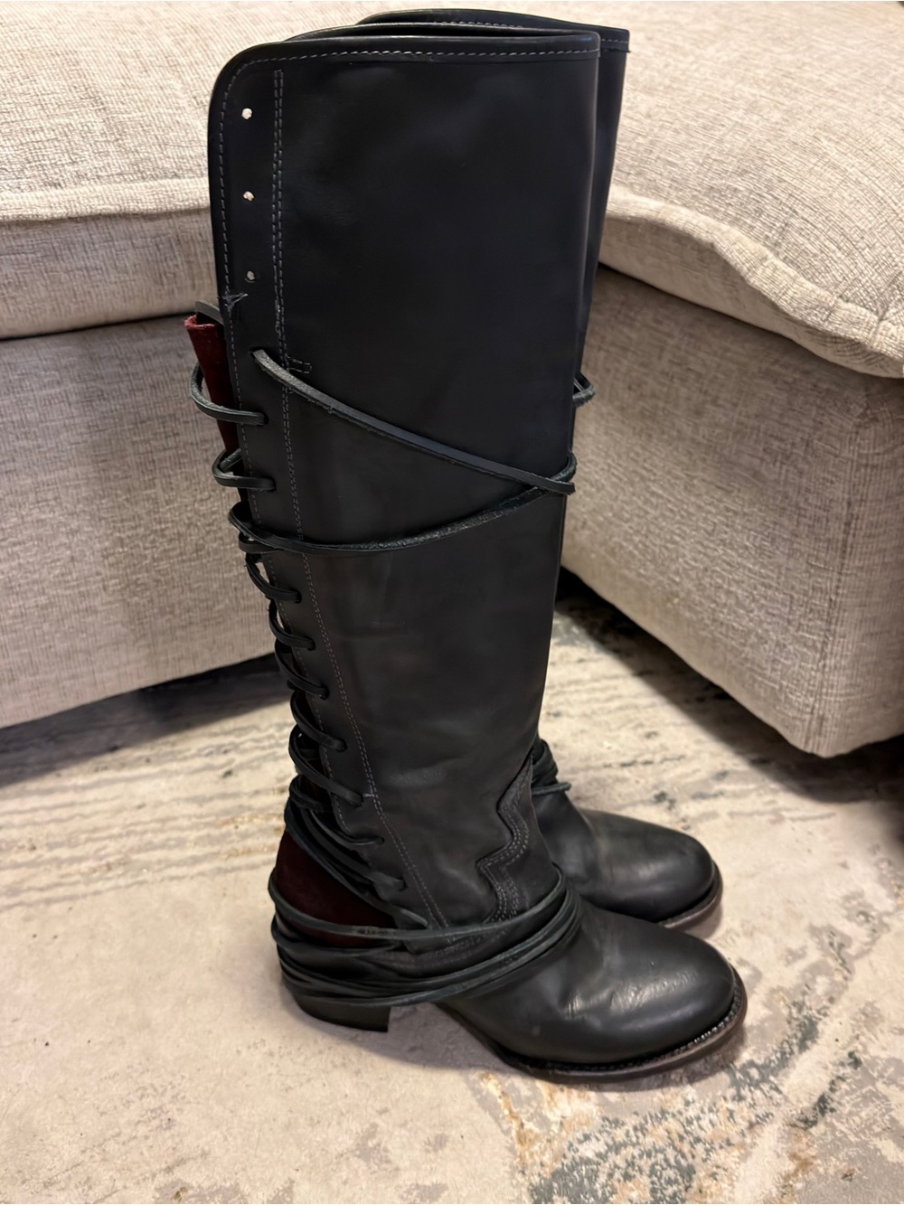 Freebird by Steven Black Over-the-Knee Leather Boots with Wrap Strap - Picture 7 of 10